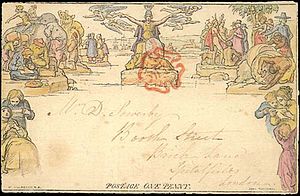 A hand-colored Mulready envelope