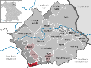 Poziția comunei Nagel pe harta districtului Wunsiedel im Fichtelgebirge