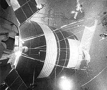 MSFC used the Neutral Buoyancy Facility to test Skylab procedures. Here, engineers are testing procedures for repairing Skylab. Neutral Buoyancy Space Simulator.jpg