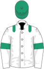 White, emerald green epaulets, armlets and cap