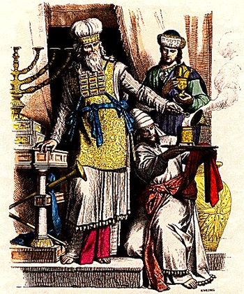 Jewish high priest wearing a hoshen, and Levit...