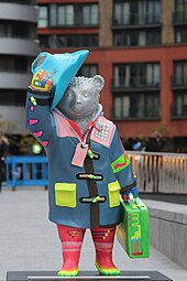 Ross's Paddington Bear designed statue--themed "Futuristic Robot Bear"--in the City of Westminster, London, auctioned for the NSPCC Paddington Bear, Paddington Basin - geograph.org.uk - 4235855.jpg