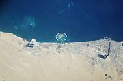 A satellite image of Dubai, the Jumeira Palm