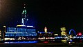 River Thames at night. London Eye, Oxo Tower, and the Shell Centre to the right