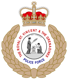 The badge of the Royal Saint Vincent and the Grenadines Police Force featuring St. Edward's Crown Royal Saint Vincent and the Grenadines Police Force emblem.svg