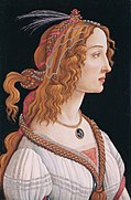 Portrait de Simonetta Vespucci de Botticelli, 1480-1485, Musée Städel ; sur lequel le peintre aurait reproduit le bijou de Laurent de Médicis.