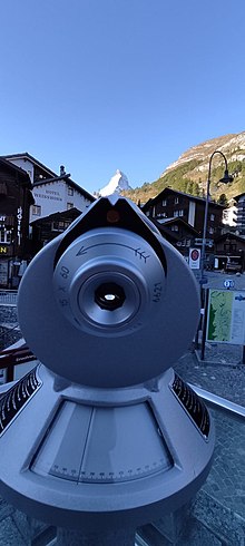 Touristic telescope pointed to Matterhorn in Switzerland Spyglass.jpg