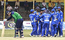 Sushil Kandel of Biratnagar Kings celebrates after taking a wicket during a match against Rupendhi Challengers.jpg