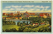 Postcard c. 1930 to 1945 of the new Westwood campus. University of California At Los Angeles, Westwood Hills, Calif (74440).jpg