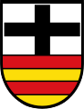 Gemeinde Solnhofen Geteilt; oben in Silber ein schwarzes Kreuz, unten dreimal geteilt von Rot und Gold.