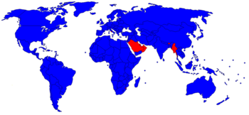 Países que se proclaman democráticos en azul, frente a países que no se autoproclaman democráticos .