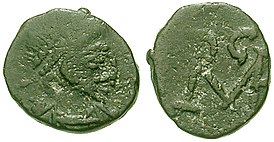 Монета с именем Либия Севера и монограммой Рицимера