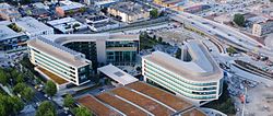 The Bill and Melinda Gates Foundation headquarters complex in Seattle as seen from the Space Needle B&M Gates Complex.jpg