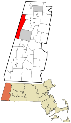 汉考克在伯克夏县及马萨诸塞州的位置（以红色标示）