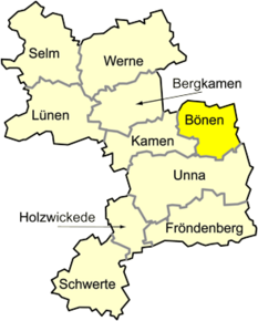 Poziția Bönen pe harta districtului Unna