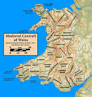 Map of Welsh cantrefs Cantrefi.Medieval.Wales.jpg