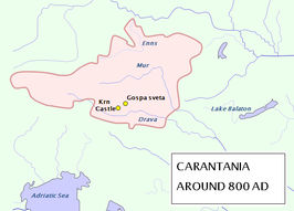 Geschatte grondgebied van Karantanië rond 800.