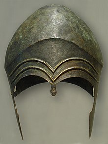 A Chaldician helmet made of bronze; second half of the 6th century BC. Chalcidean helmet.jpg