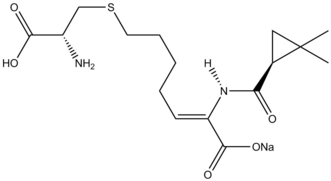 Натуральный продукт циластатин, синтезированный циклопропанированием по Симмонсу-Смиту.