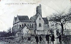 Cinqueux (60), église Saint-Martin, vue du chevet en 1910