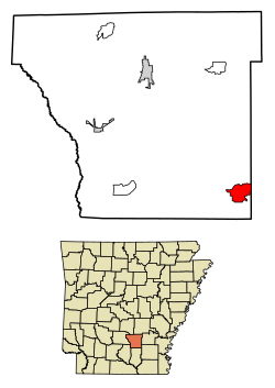 Location of Rye in Cleveland County, Arkansas.