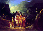 Daniel Boone leder nybyggarna genom Cumberland Gap. Historiemålning.