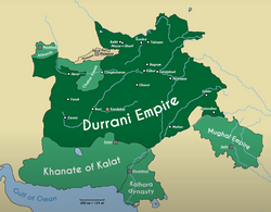 The Afghan Empire at its height under Ahmad Shah Durrani, 1761