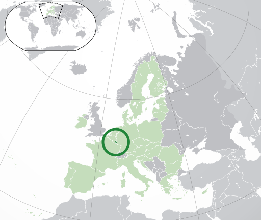Location of Luxembourg (dark green) – in Europe (green & dark gray) – in a European Union (green)