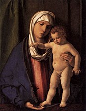 Ultramarine, açık mor-mavi, Giovanni Bellini 'nin bir tablosunda. Rönesans döneminin en pahalı pigmentiydi.