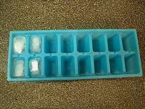 Ice cubes take shape in a tray