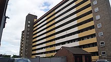 Luke Williams House. The Horsefair flats were designed by Pontefract architect John Poulson and dominate the skyline in the east of the town Luke William House, Pontefract (23rd May 2020).jpg