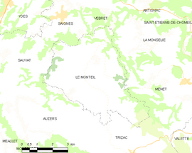 Mapa obce Le Monteil