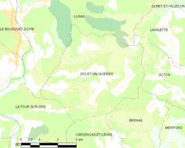 Mapa obce Dio-et-Valquières