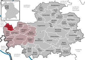 Poziția Oberickelsheim pe harta districtului Neustadt a.d.Aisch-Bad Windsheim