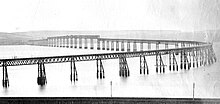 The first Tay Bridge collapsed in 1879. At least sixty were killed. Original Tay Bridge before the 1879 collapse.jpg
