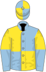 Light blue and yellow (quartered), yellow and light blue halved sleeves