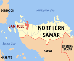 Mapa ng Hilagang Samar na nagpapakita sa lokasyon ng San Jose.
