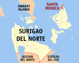 Santa Monica na Surigao do Norte Coordenadas : 10°1'12"N, 126°2'17"E