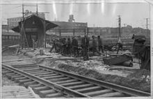 The former West Philadelphia station being removed during construction of 30th Street Station in January 1931 Removal of West Philadelphia station platforms, January 1931.jpg