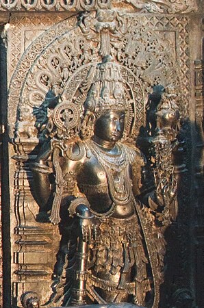 Sculpture of Vijaya, guardian to the entrance of the sanctum of Vishnu in Chennakeshava temple at Belur