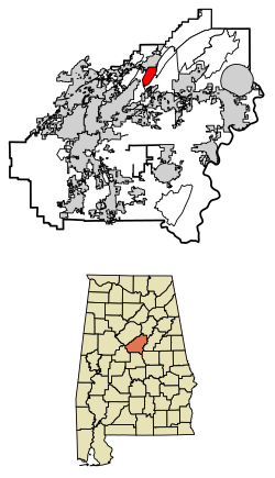 Location of Highland Lakes in Shelby County, Alabama.