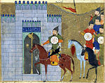 Djingis khan rider in i Zhongdu (dagens Peking)1215 efter slaget om Zhongdu.