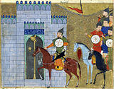 Djingis khan rider in i Peking 1215 efter slaget om Zhongdu.