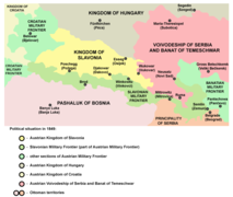 סלאבוניה (צהוב) והחזית הצבאית של סלאבוניה (ירוק) ב-1849