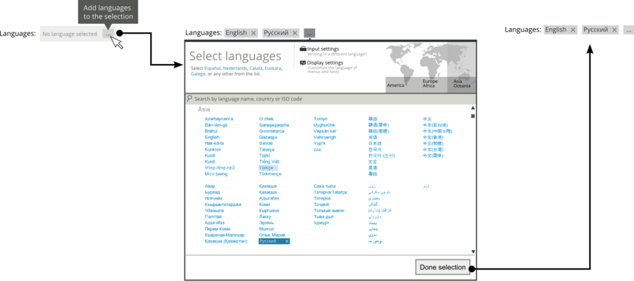 Mock Up to illustrate how the selector is adapted to support multiple languages.