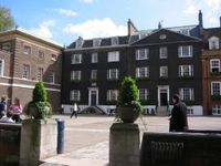 The Under School was first established at 2 Little Dean's Yard, known as Grant's House (right), part of the school including College (far left) was destroyed during the Blitz - this image is a present-day view. Westminster school grants view.jpg