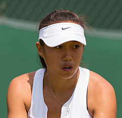 Čang Šuaj během kvalifikace Wimbledonu 2015
