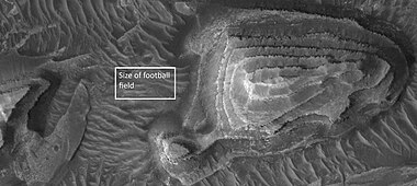 Layered mesa, as seen by HiRISE under HiWish program Box is the size of a football field.