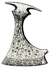 An axehead made of iron, dating from the Swedish Iron Age Axe of iron from Swedish Iron Age, found at Gotland, Sweden.jpg