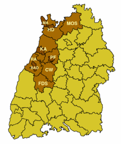 Poziția localității Regiunea administrativă Karlsruhe